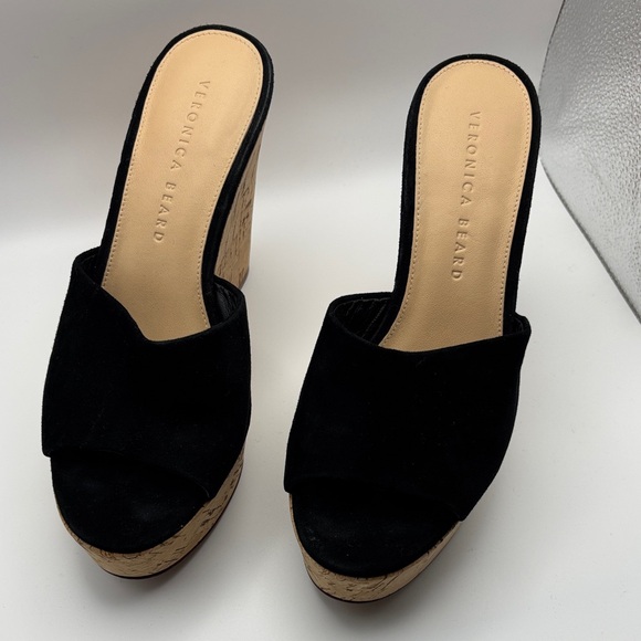 Veronica Beard Dali Black Slip On Platform Wedge Sandals - Size 6.5 - Picture 2 of 9